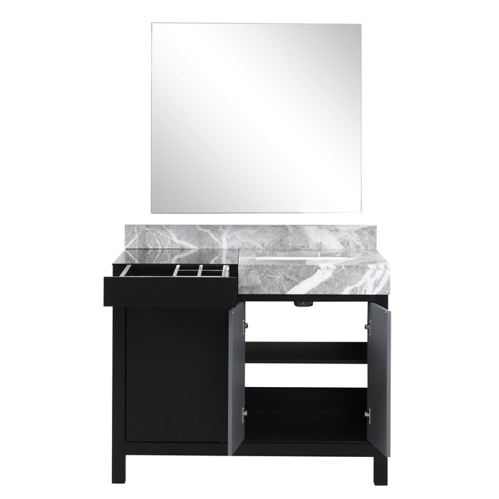 Lexora Zilara 42" - Black and Grey Vanity (Options: Castle Grey Marble Top, White Square Sink, and 34" Frameless Mirror) - Lexora - Ambient Home