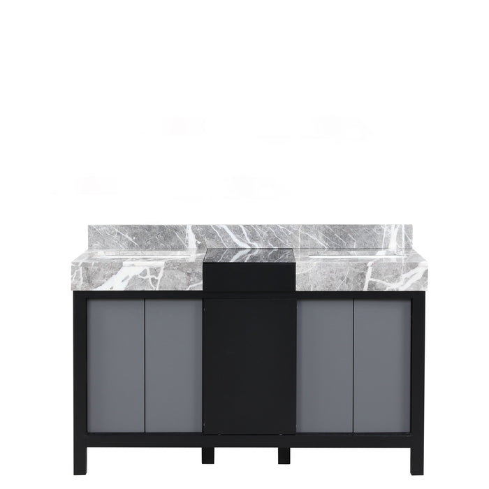 Lexora Zilara 55" - Black and Grey Double Vanity (Options: Castle Grey Marble Tops, White Square Sinks, and 53" Frameless Mirror) - Lexora - Ambient Home