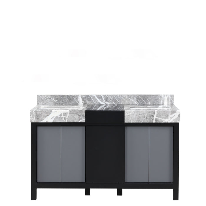 Lexora Zilara 55" - Black and Grey Double Vanity (Options: Castle Grey Marble Tops, and White Square Sinks) - Lexora - Ambient Home