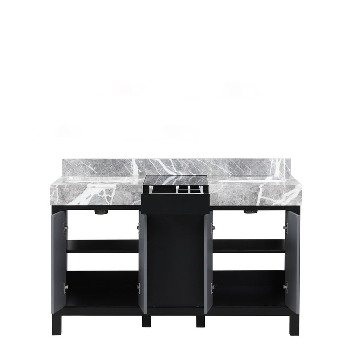 Lexora Zilara 55" - Black and Grey Double Vanity (Options: Castle Grey Marble Tops, White Square Sinks, and 53" Frameless Mirror) - Lexora - Ambient Home