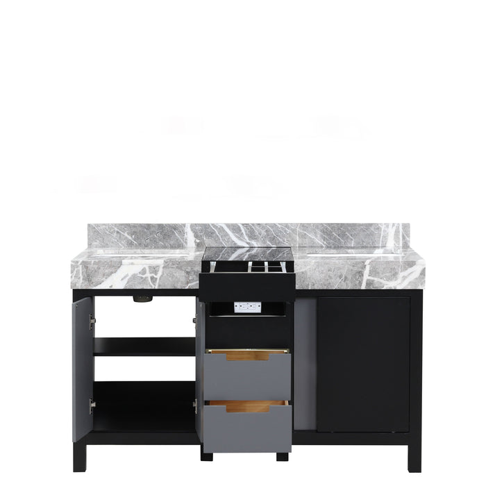 Lexora Zilara 55" - Black and Grey Double Vanity (Options: Castle Grey Marble Tops, White Square Sinks, and 53" Frameless Mirror) - Lexora - Ambient Home