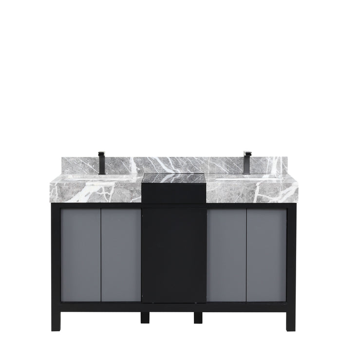 Lexora Zilara 55" - Black and Grey Double Vanity (Options: Castle Grey Marble Tops, White Square Sinks, and Balzani Gun Metal Faucet Set) - Lexora - Ambient Home