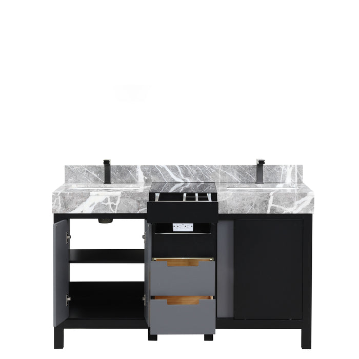 Lexora Zilara 55" - Black and Grey Double Vanity (Options: Castle Grey Marble Tops, White Square Sinks, and Balzani Gun Metal Faucet Set) - Lexora - Ambient Home