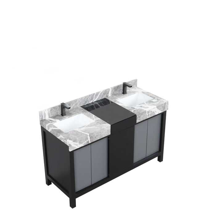 Lexora Zilara 55" - Black and Grey Double Vanity (Options: Castle Grey Marble Tops, White Square Sinks, and Balzani Gun Metal Faucet Set) - Lexora - Ambient Home