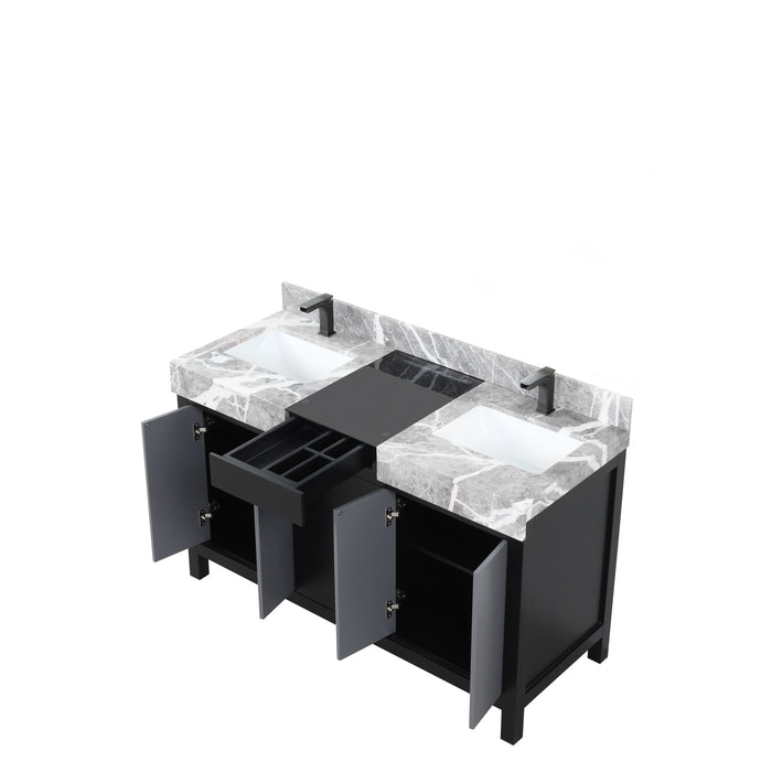 Lexora Zilara 55" - Black and Grey Double Vanity (Options: Castle Grey Marble Tops, White Square Sinks, and Balzani Gun Metal Faucet Set) - Lexora - Ambient Home