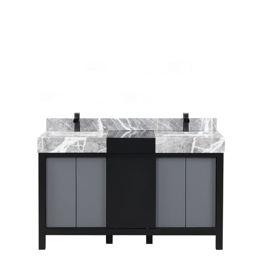 Lexora Zilara 55" - Black and Grey Double Vanity (Options: Castle Grey Marble Tops, White Square Sinks, and Cascata Nera Matte Black Faucet Set) - Lexora - Ambient Home