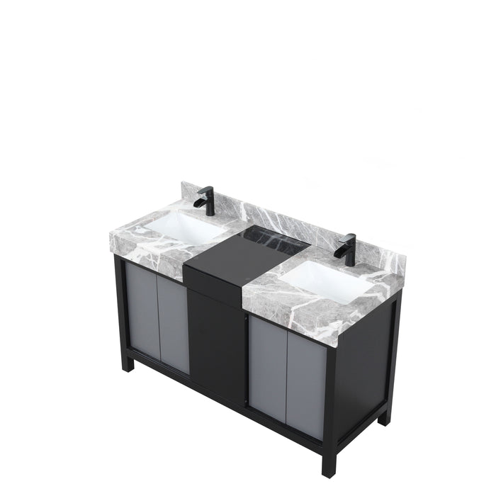 Lexora Zilara 55" - Black and Grey Double Vanity (Options: Castle Grey Marble Tops, White Square Sinks, and Cascata Nera Matte Black Faucet Set) - Lexora - Ambient Home