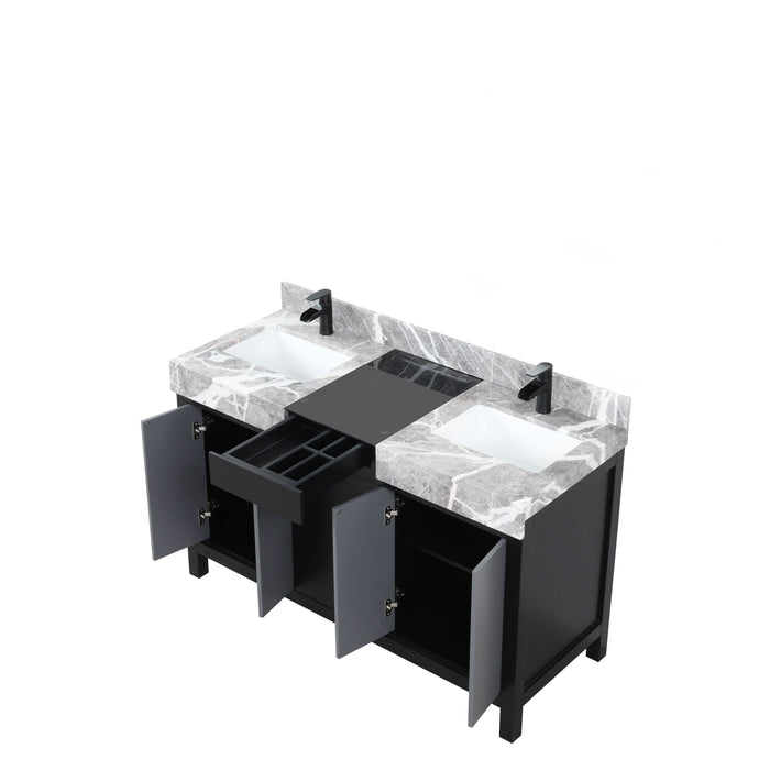 Lexora Zilara 55" - Black and Grey Double Vanity (Options: Castle Grey Marble Tops, White Square Sinks, and Cascata Nera Matte Black Faucet Set) - Lexora - Ambient Home