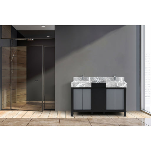 Lexora Zilara 55" - Black and Grey Double Vanity (Options: Castle Grey Marble Tops, White Square Sinks, and Monte Chrome Faucet Set) - Lexora - Ambient Home