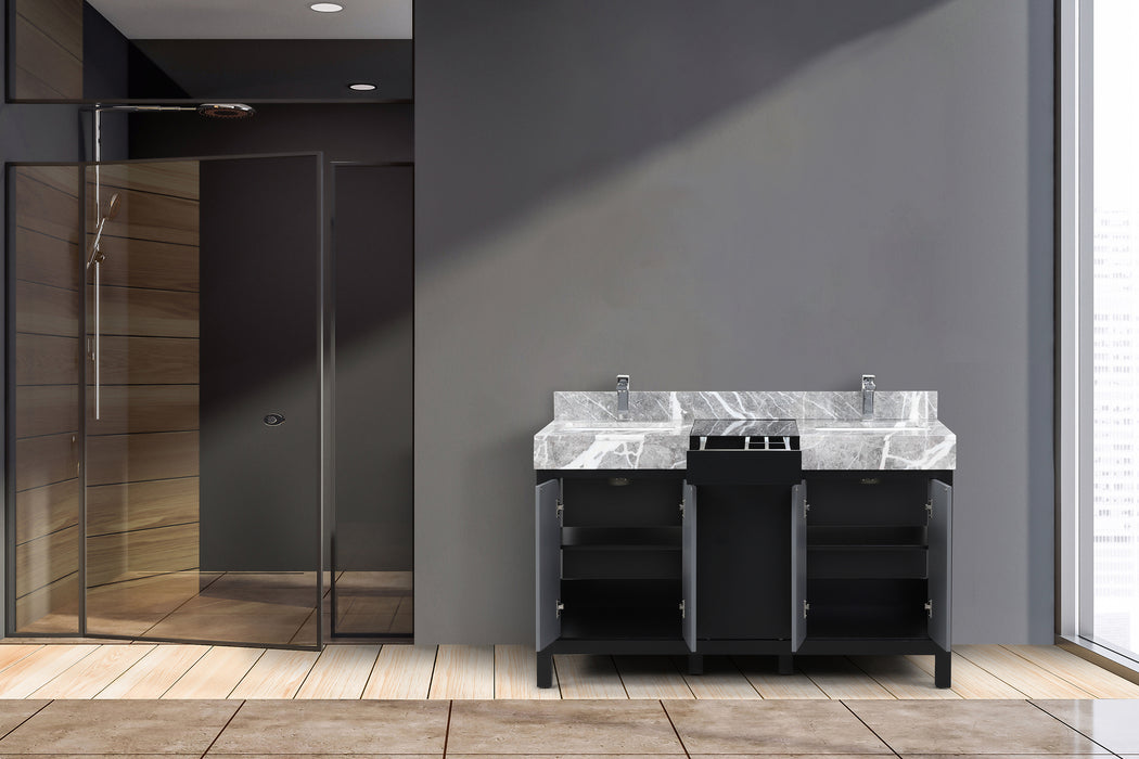 Lexora Zilara 55" - Black and Grey Double Vanity (Options: Castle Grey Marble Tops, White Square Sinks, and Monte Chrome Faucet Set) - Lexora - Ambient Home