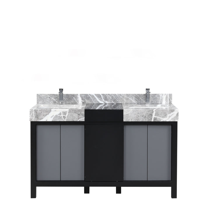 Lexora Zilara 55" - Black and Grey Double Vanity (Options: Castle Grey Marble Tops, White Square Sinks, and Monte Chrome Faucet Set) - Lexora - Ambient Home