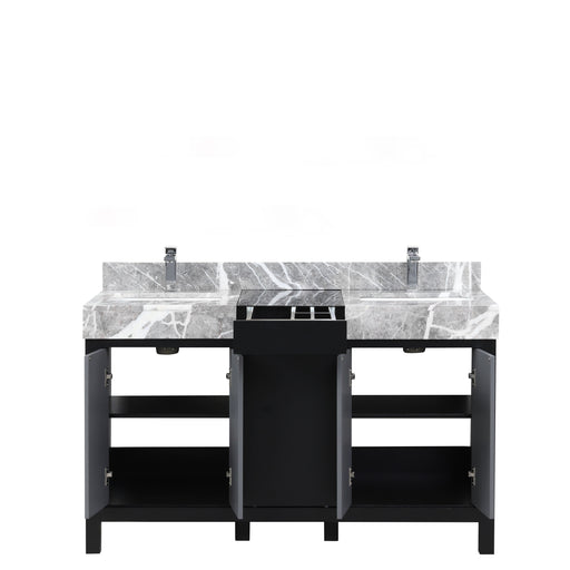 Lexora Zilara 55" - Black and Grey Double Vanity (Options: Castle Grey Marble Tops, White Square Sinks, Balzani Gun Metal Faucet Sets, and 53" Frameless Mirror) - Lexora - Ambient Home