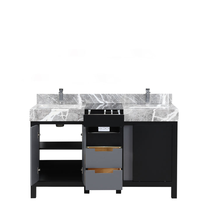 Lexora Zilara 55" - Black and Grey Double Vanity (Options: Castle Grey Marble Tops, White Square Sinks, and Monte Chrome Faucet Set) - Lexora - Ambient Home