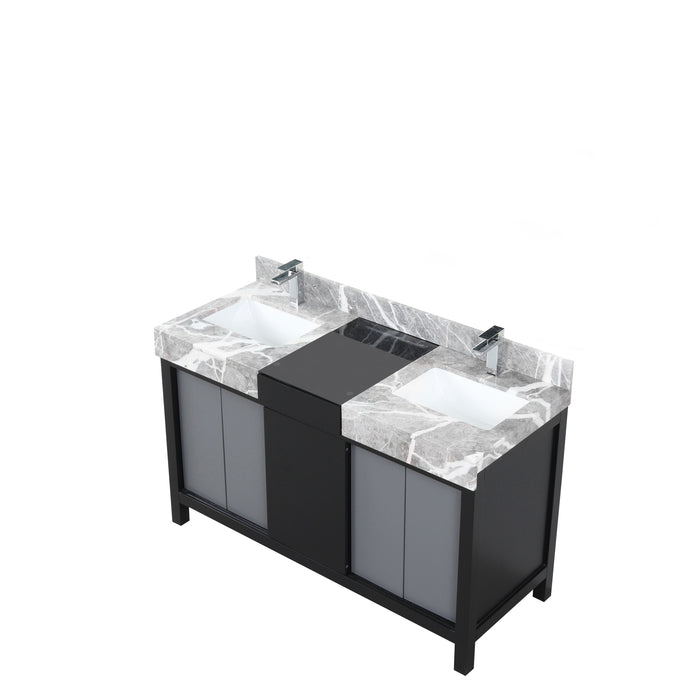 Lexora Zilara 55" - Black and Grey Double Vanity (Options: Castle Grey Marble Tops, White Square Sinks, Cascata Nera Matte Black Faucet Set, and 53" Frameless Mirror) - Lexora - Ambient Home