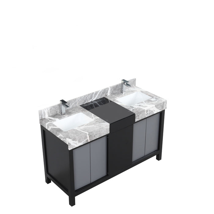 Lexora Zilara 55" - Black and Grey Double Vanity (Options: Castle Grey Marble Tops, White Square Sinks, Balzani Gun Metal Faucet Sets, and 53" Frameless Mirror) - Lexora - Ambient Home