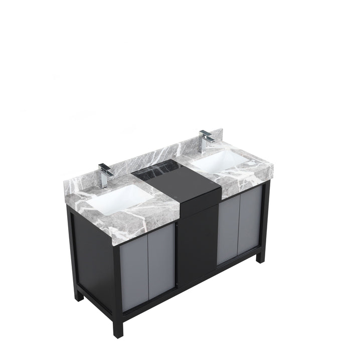 Lexora Zilara 55" - Black and Grey Double Vanity (Options: Castle Grey Marble Tops, White Square Sinks, Cascata Nera Matte Black Faucet Set, and 53" Frameless Mirror) - Lexora - Ambient Home