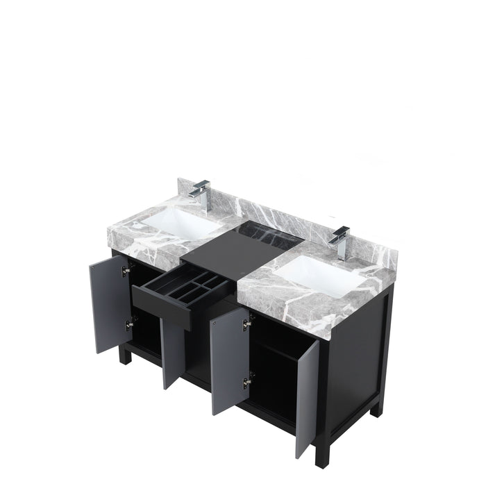 Lexora Zilara 55" - Black and Grey Double Vanity (Options: Castle Grey Marble Tops, White Square Sinks, and Monte Chrome Faucet Set) - Lexora - Ambient Home