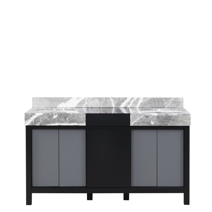 Lexora Zilara 60" - Black and Grey Double Vanity (Options: Castle Grey Marble Tops, and White Square Sinks) - Lexora - Ambient Home