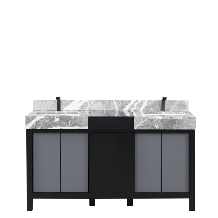 Lexora Zilara 60" - Black and Grey Double Vanity (Options: Castle Grey Marble Tops, White Square Sinks, and Balzani Gun Metal Faucet Set) - Lexora - Ambient Home