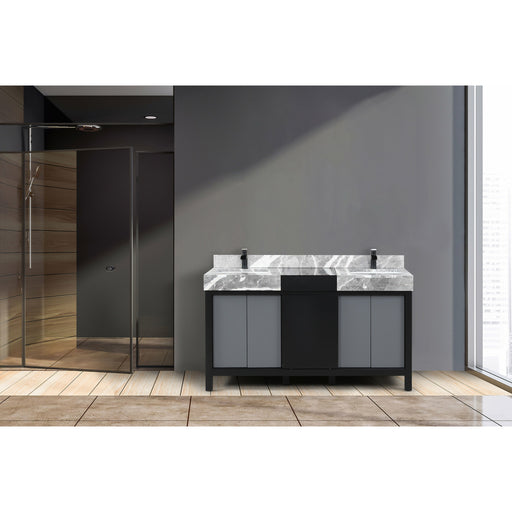 Lexora Zilara 60" - Black and Grey Double Vanity (Options: Castle Grey Marble Tops, White Square Sinks, and Cascata Nera Matte Black Faucet Set) - Lexora - Ambient Home