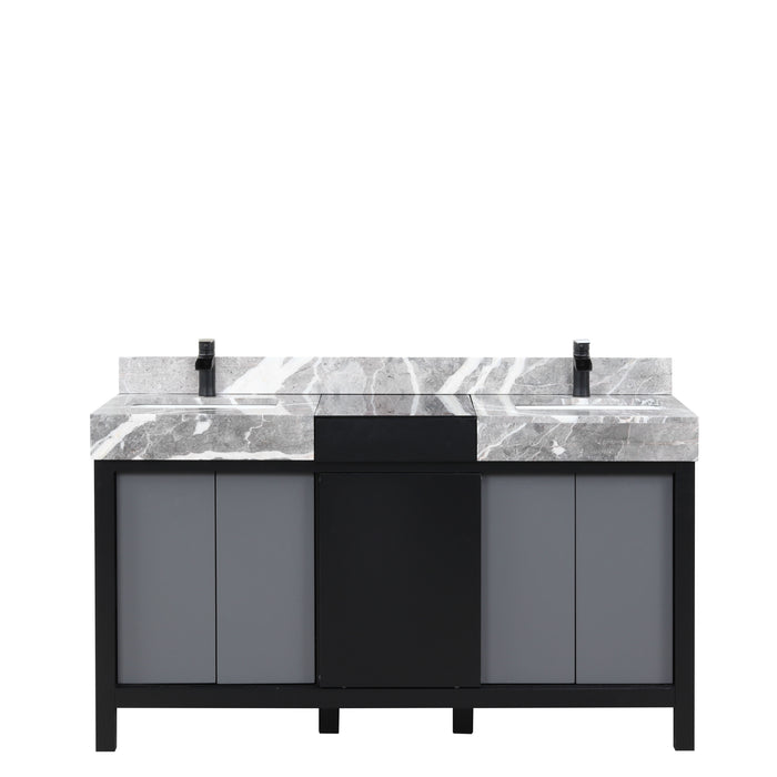 Lexora Zilara 60" - Black and Grey Double Vanity (Options: Castle Grey Marble Tops, White Square Sinks, and Cascata Nera Matte Black Faucet Set) - Lexora - Ambient Home