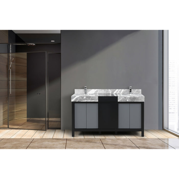 Lexora Zilara 60" - Black and Grey Double Vanity (Options: Castle Grey Marble Tops, White Square Sinks, and Monte Chrome Faucet Set) - Lexora - Ambient Home