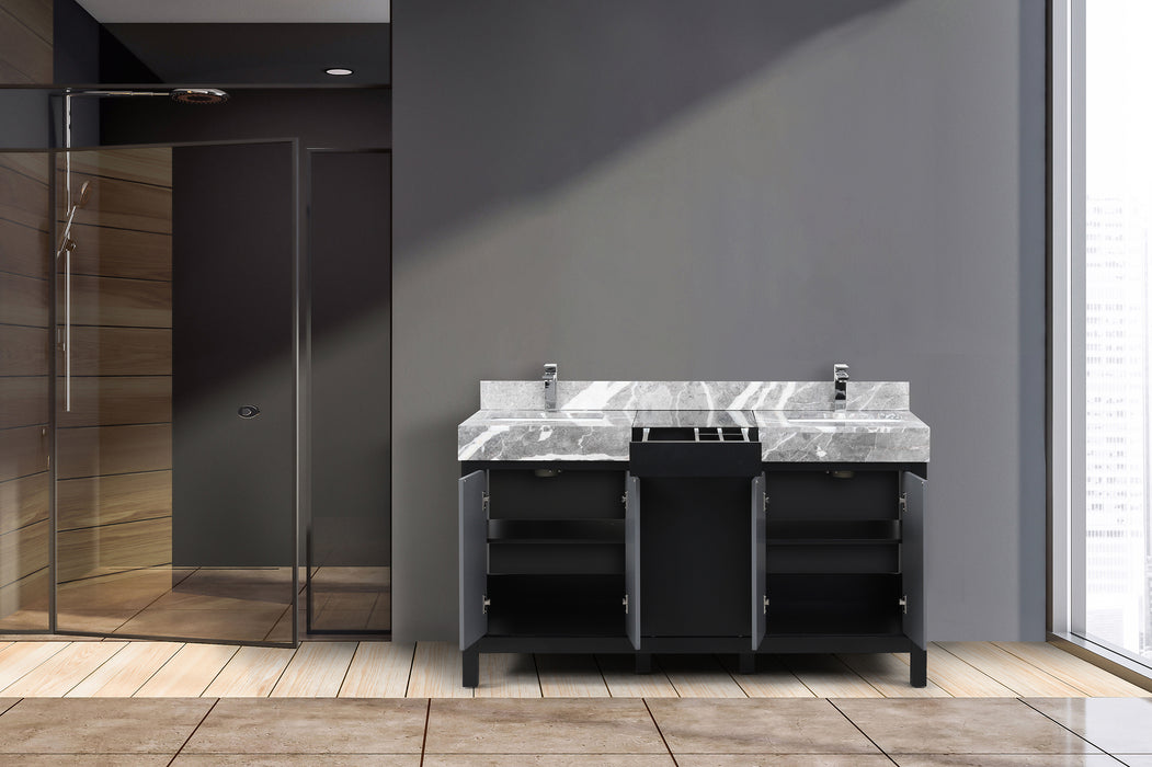 Lexora Zilara 60" - Black and Grey Double Vanity (Options: Castle Grey Marble Tops, White Square Sinks, and Monte Chrome Faucet Set) - Lexora - Ambient Home