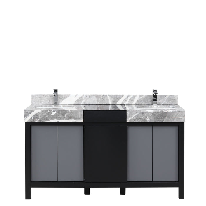 Lexora Zilara 60" - Black and Grey Double Vanity (Options: Castle Grey Marble Tops, White Square Sinks, and Monte Chrome Faucet Set) - Lexora - Ambient Home