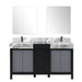 Lexora Zilara 60" - Black and Grey Double Vanity (Options: Castle Grey Marble Tops, White Square Sinks, Balzani Gun Metal Faucet Set, and 28" Frameless Mirrors) - Lexora - Ambient Home