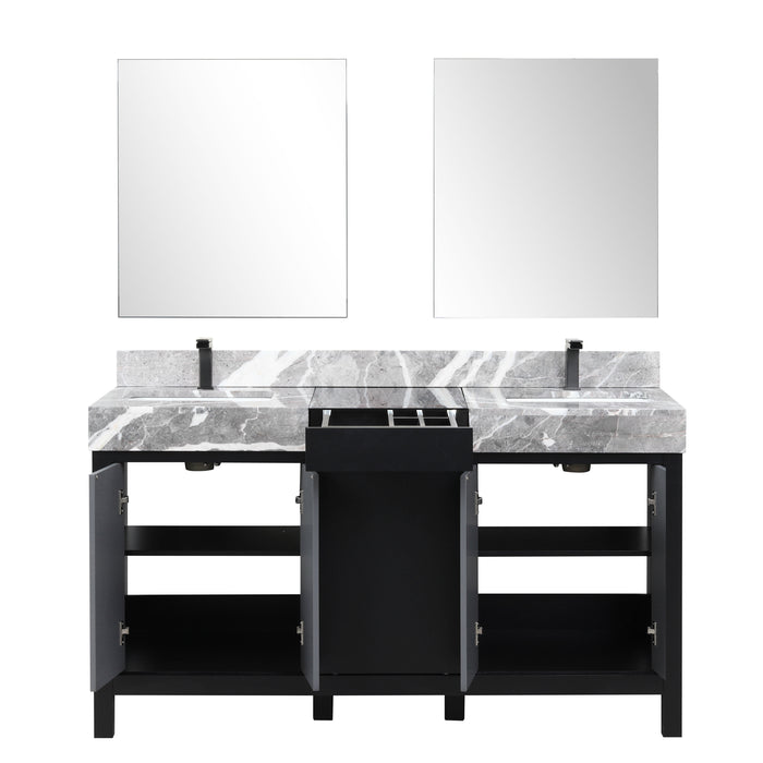 Lexora Zilara 60" - Black and Grey Double Vanity (Options: Castle Grey Marble Tops, White Square Sinks, Balzani Gun Metal Faucet Set, and 28" Frameless Mirrors) - Lexora - Ambient Home