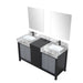 Lexora Zilara 60" - Black and Grey Double Vanity (Options: Castle Grey Marble Tops, White Square Sinks, Balzani Gun Metal Faucet Set, and 28" Frameless Mirrors) - Lexora - Ambient Home