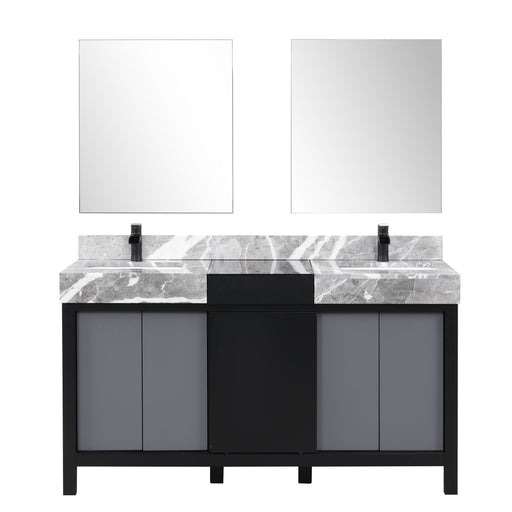 Lexora Zilara 60" - Black and Grey Double Vanity (Options: Castle Grey Marble Tops, White Square Sinks, Cascata Nera Matte Black Faucet Set, and 28" Frameless Mirrors) - Lexora - Ambient Home