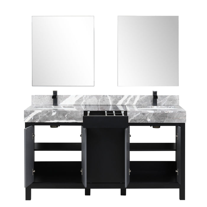 Lexora Zilara 60" - Black and Grey Double Vanity (Options: Castle Grey Marble Tops, White Square Sinks, Cascata Nera Matte Black Faucet Set, and 28" Frameless Mirrors) - Lexora - Ambient Home