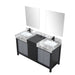 Lexora Zilara 60" - Black and Grey Double Vanity (Options: Castle Grey Marble Tops, White Square Sinks, Cascata Nera Matte Black Faucet Set, and 28" Frameless Mirrors) - Lexora - Ambient Home