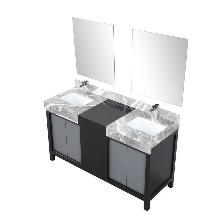 Lexora Zilara 60" - Black and Grey Double Vanity (Options: Castle Grey Marble Tops, White Square Sinks, Monte Chrome Faucet Set, and 28" Frameless Mirrors) - Lexora - Ambient Home