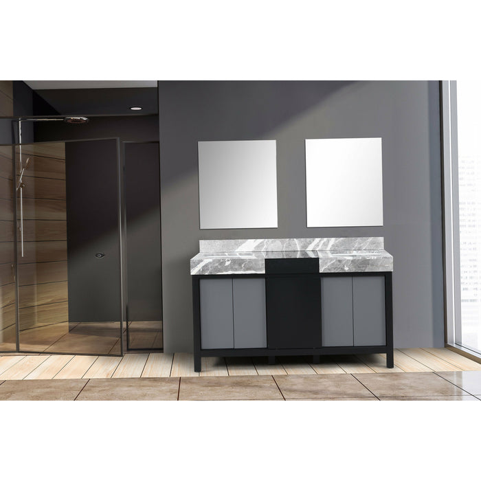 Lexora Zilara 55" - Black and Grey Double Vanity (Options: Castle Grey Marble Tops, White Square Sinks, and 53" Frameless Mirror) - Lexora - Ambient Home