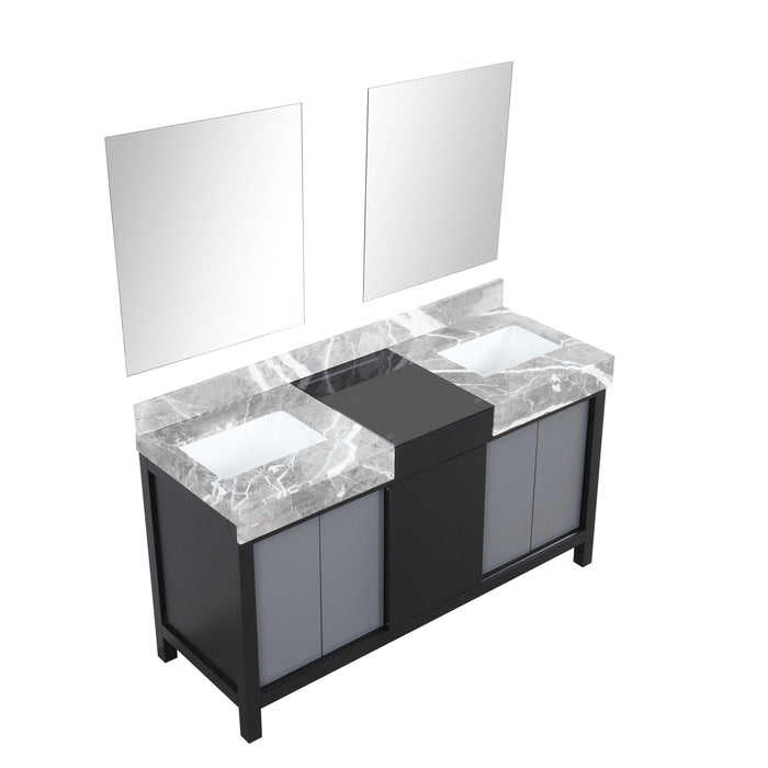 Lexora Zilara 60" - Black and Grey Double Vanity (Options: Castle Grey Marble Tops, White Square Sinks, and 28" Frameless Mirrors) - Lexora - Ambient Home