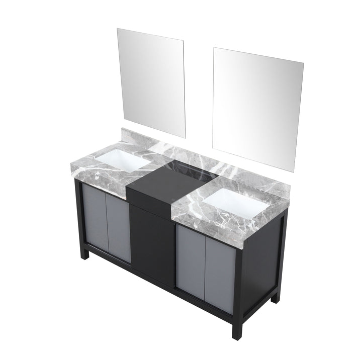 Lexora Zilara 60" - Black and Grey Double Vanity (Options: Castle Grey Marble Tops, White Square Sinks, and 28" Frameless Mirrors) - Lexora - Ambient Home