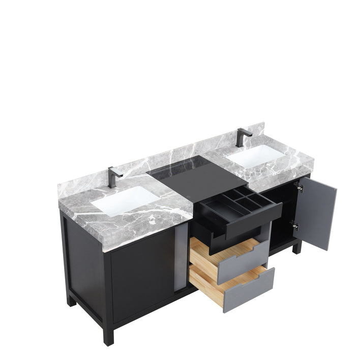 Lexora Zilara 72" - Black and Grey Double Vanity (Options: Castle Grey Marble Tops, White Square Sinks, and Balzani Gun Metal Faucet Set) - Lexora - Ambient Home