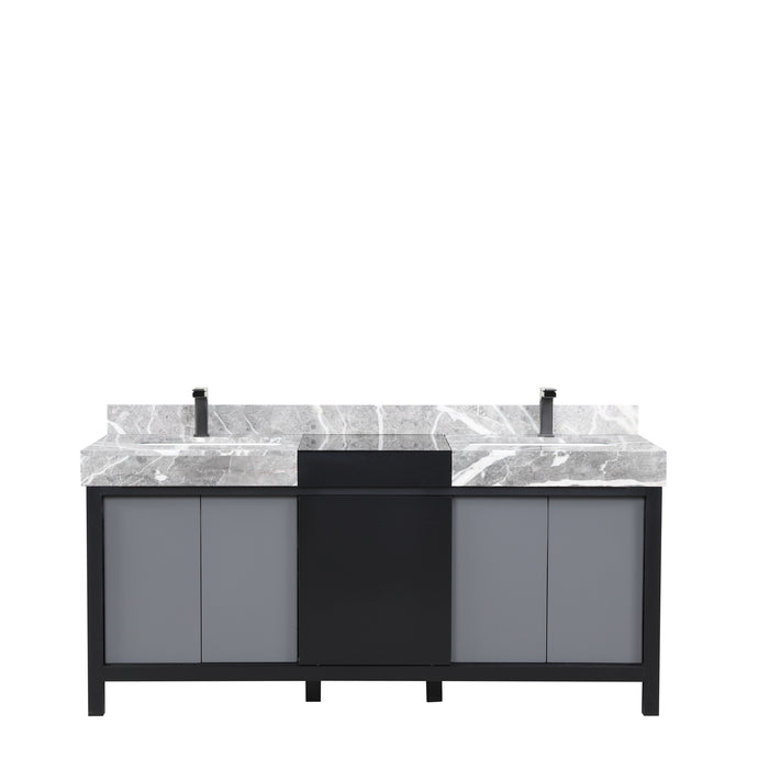 Lexora Zilara 72" - Black and Grey Double Vanity (Options: Castle Grey Marble Tops, White Square Sinks, and Balzani Gun Metal Faucet Set) - Lexora - Ambient Home