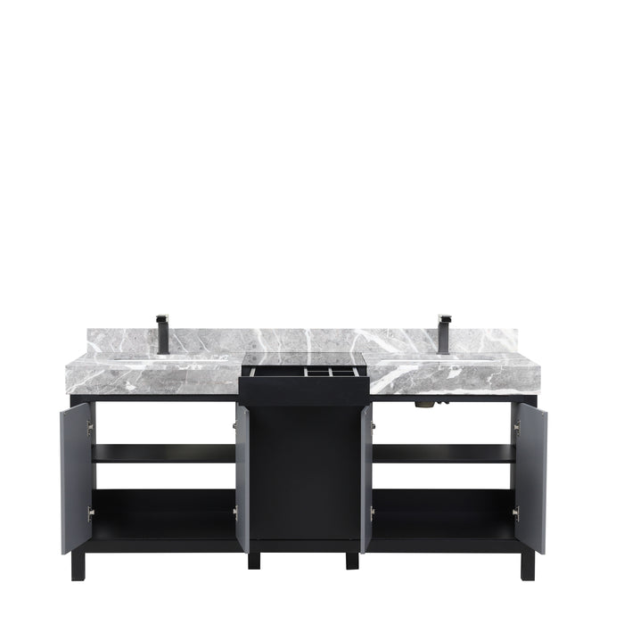 Lexora Zilara 72" - Black and Grey Double Vanity (Options: Castle Grey Marble Tops, White Square Sinks, and Balzani Gun Metal Faucet Set) - Lexora - Ambient Home