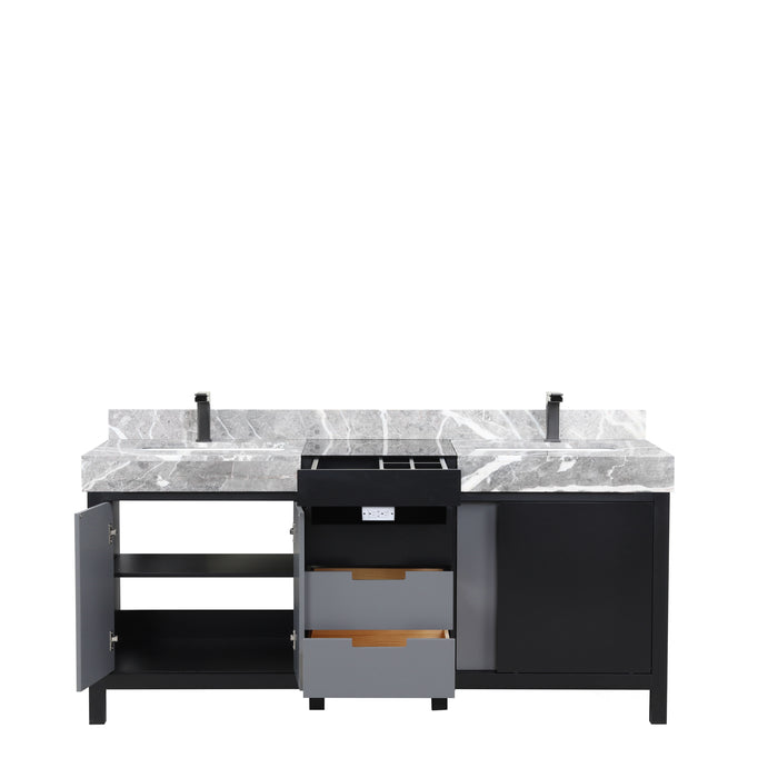 Lexora Zilara 72" - Black and Grey Double Vanity (Options: Castle Grey Marble Tops, White Square Sinks, and Balzani Gun Metal Faucet Set) - Lexora - Ambient Home