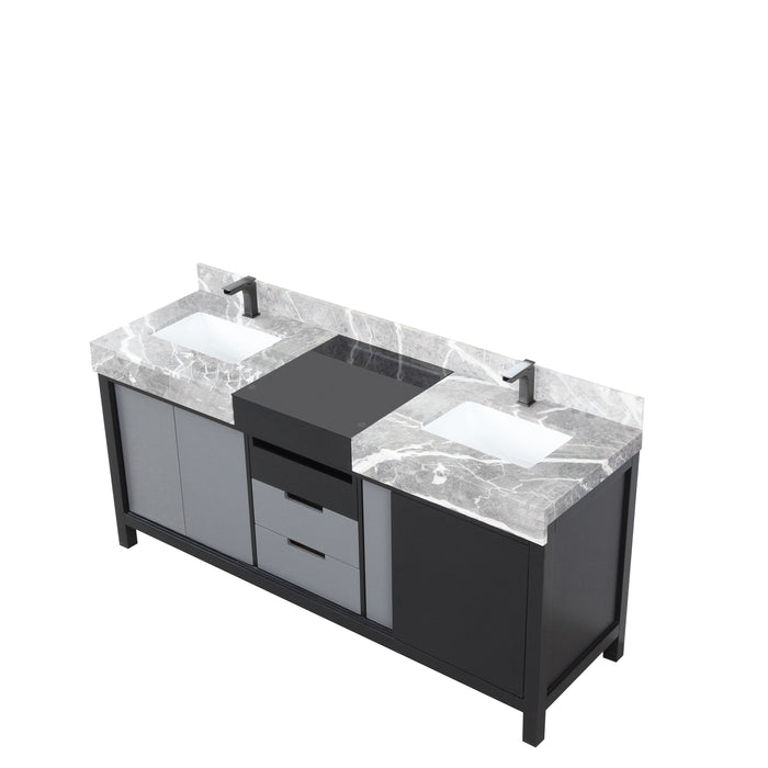 Lexora Zilara 72" - Black and Grey Double Vanity (Options: Castle Grey Marble Tops, White Square Sinks, and Balzani Gun Metal Faucet Set) - Lexora - Ambient Home