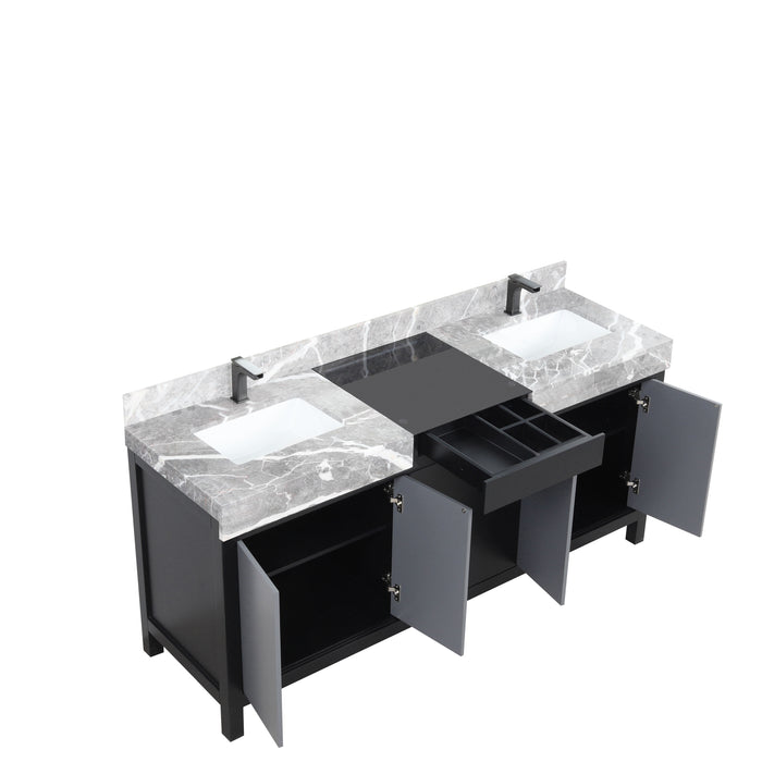 Lexora Zilara 72" - Black and Grey Double Vanity (Options: Castle Grey Marble Tops, White Square Sinks, and Balzani Gun Metal Faucet Set) - Lexora - Ambient Home