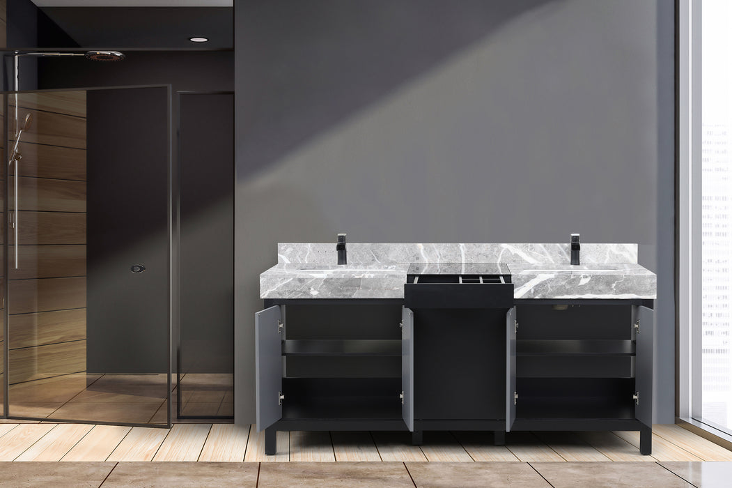 Lexora Zilara 72" - Black and Grey Double Vanity (Options: Castle Grey Marble Tops, White Square Sinks, and Cascata Nera Matte Black Faucet Set) - Lexora - Ambient Home