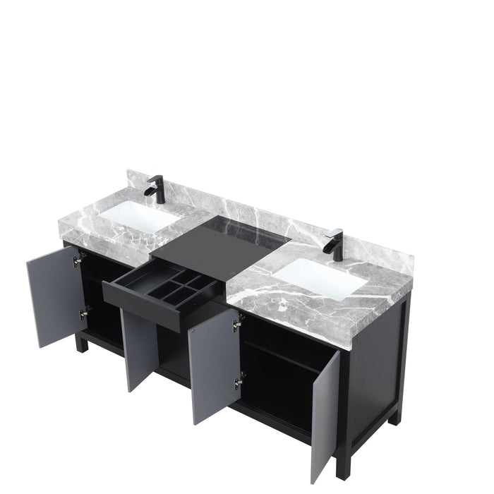 Lexora Zilara 72" - Black and Grey Double Vanity (Options: Castle Grey Marble Tops, White Square Sinks, and Cascata Nera Matte Black Faucet Set) - Lexora - Ambient Home