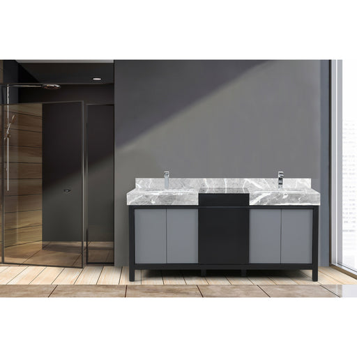 Lexora Zilara 72" - Black and Grey Double Vanity (Options: Castle Grey Marble Tops, White Square Sinks, and Monte Chrome Faucet Set) - Lexora - Ambient Home