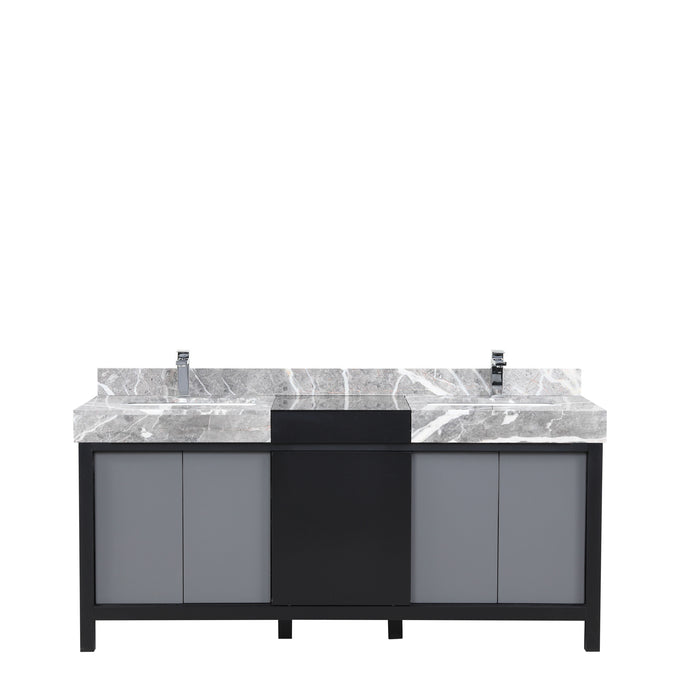 Lexora Zilara 72" - Black and Grey Double Vanity (Options: Castle Grey Marble Tops, White Square Sinks, and Monte Chrome Faucet Set) - Lexora - Ambient Home