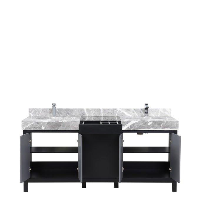 Lexora Zilara 72" - Black and Grey Double Vanity (Options: Castle Grey Marble Tops, White Square Sinks, and Monte Chrome Faucet Set) - Lexora - Ambient Home