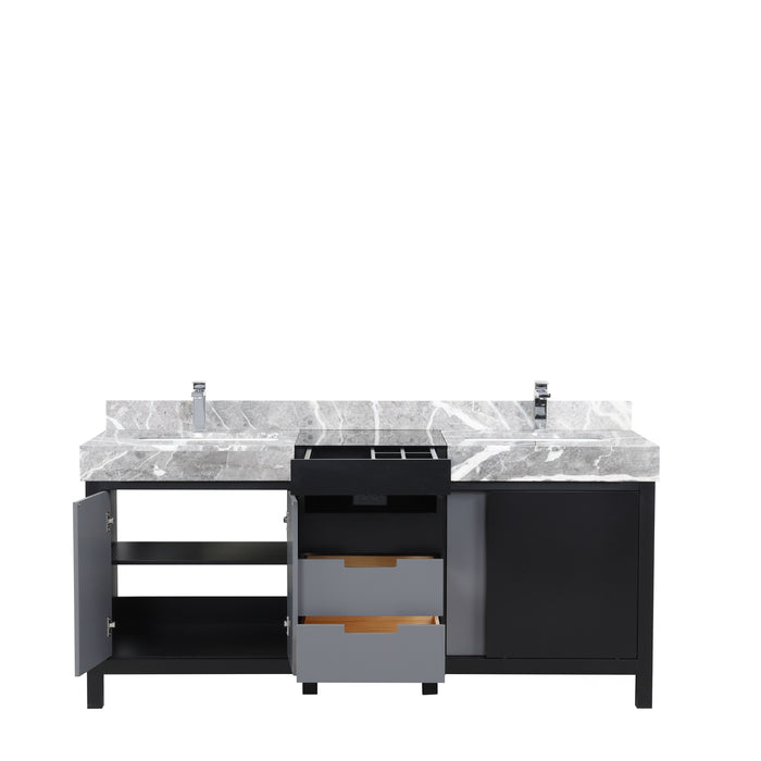 Lexora Zilara 72" - Black and Grey Double Vanity (Options: Castle Grey Marble Tops, White Square Sinks, and Monte Chrome Faucet Set) - Lexora - Ambient Home
